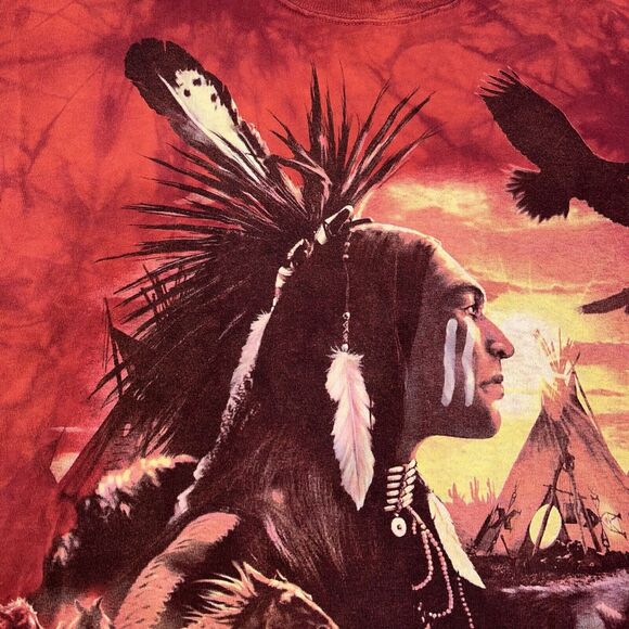 Two (2) The Mountain Native American Graphic Tee Shirts Large Red Tie Dye Blue - Picture 4 of 15